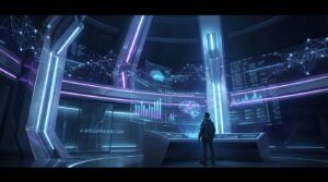 AI intelligence control room in 2026 with holographic screens and neural network visualizations