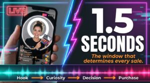TikTok Live selling hook showing 1.5 seconds window that determines every sale