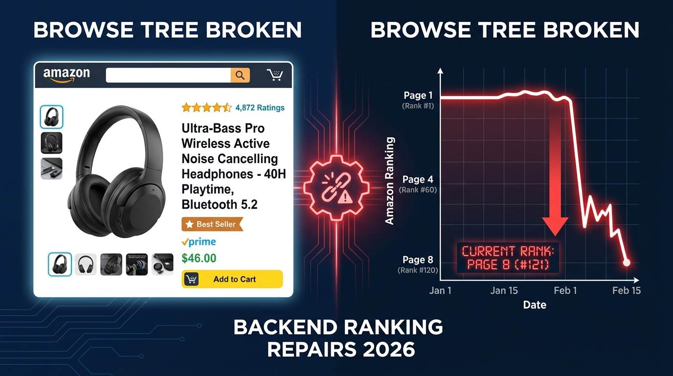 Amazon listing that looks complete but ranks nowhere — browse tree broken diagnostic