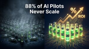 88% of AI Pilots Never Scale — enterprise AI ROI visualization showing pilot failure rates