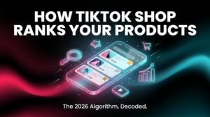 TikTok Shop search ranking algorithm decoded — 2026 guide showing product listings ranked on a smartphone screen with signal icons