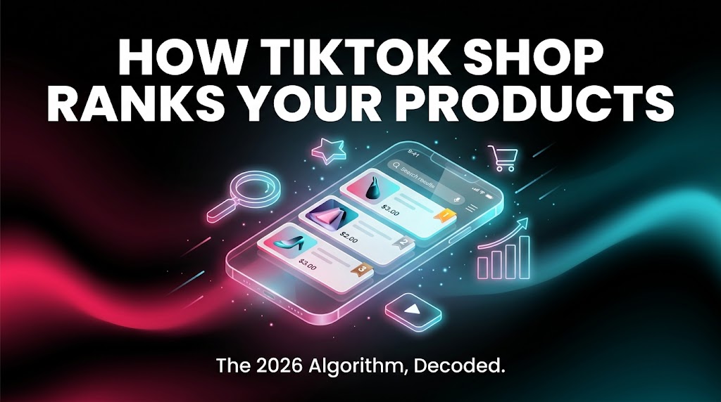 TikTok Shop search ranking algorithm decoded — 2026 guide showing product listings ranked on a smartphone screen with signal icons