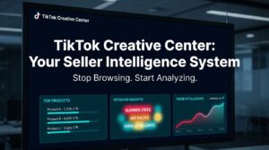 TikTok Creative Center seller intelligence system dashboard showing Top Products, Keyword Insights, and Trend Intelligence data panels