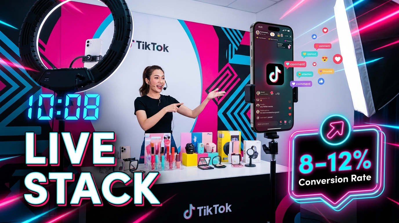 TikTok Shop Live selling strategy with host, live stream, and conversion rate stats