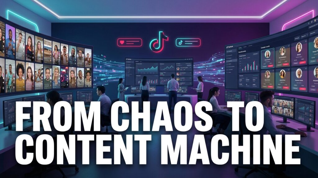 TikTok Shop UGC operations center with creator dashboards and video feeds — From Chaos to Content Machine