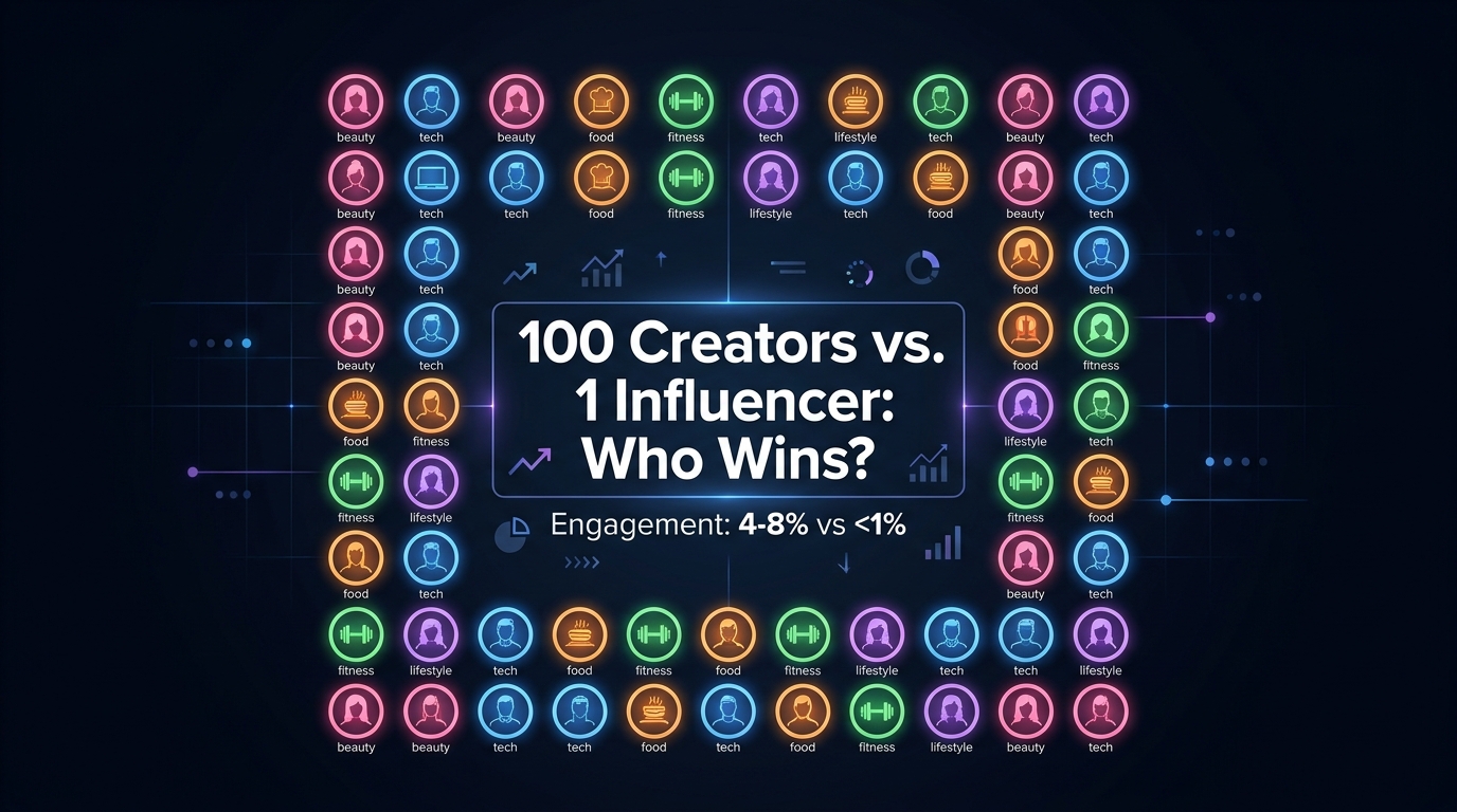 100 micro-creator profile grid showing engagement rates vs mega influencer comparison