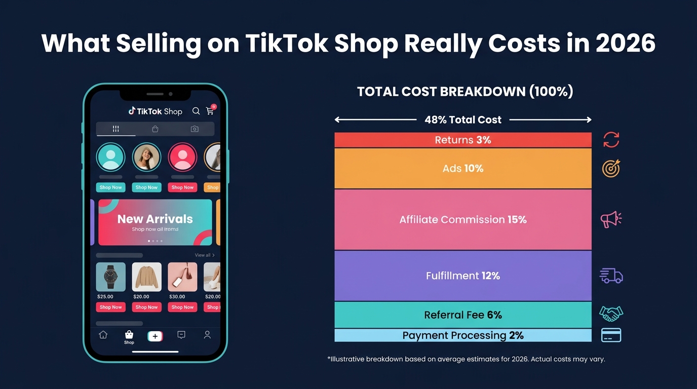 What Selling on TikTok Shop Really Costs in 2026 — full fee stack breakdown infographic