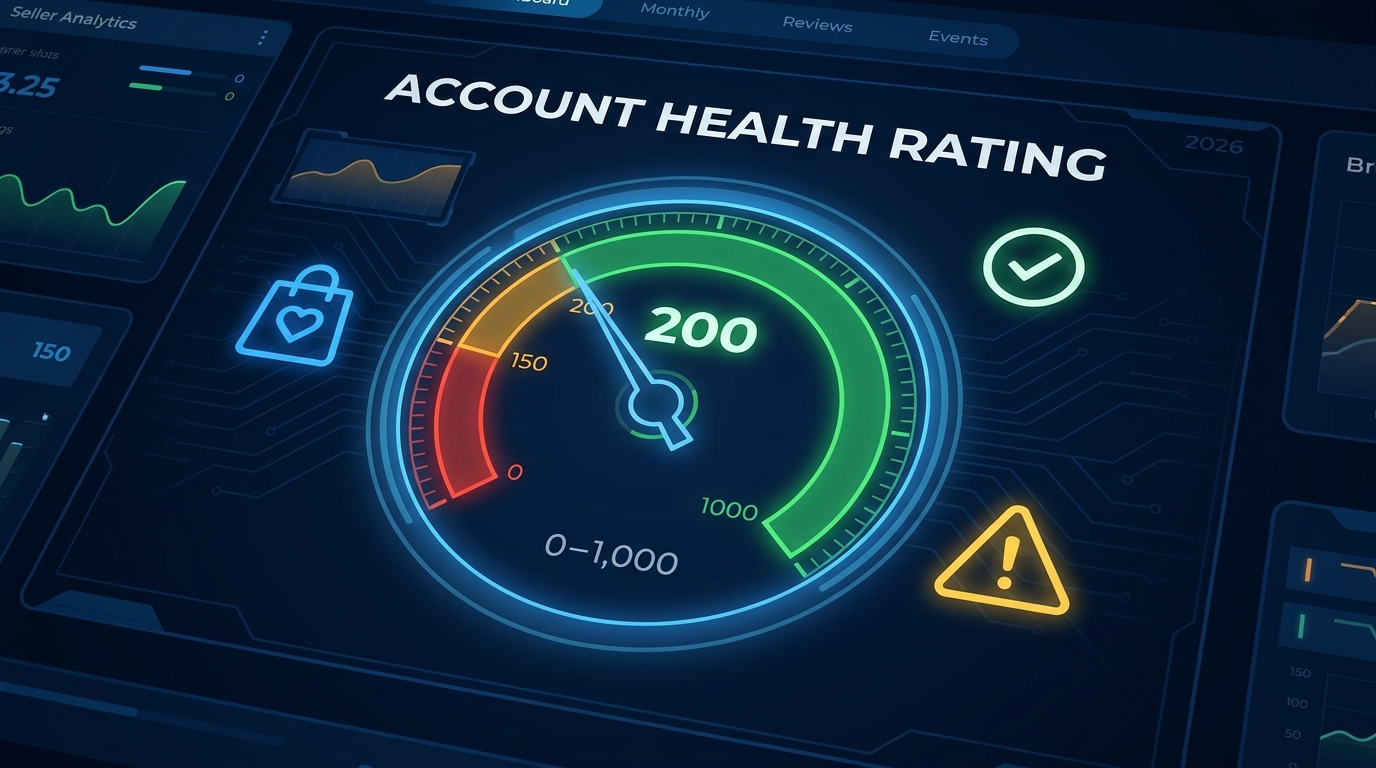 TikTok Shop Account Health Rating dashboard showing 0-1000 score meter in green zone