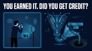 Creator attribution revenue leak infographic showing a creator filming content while revenue drains away through attribution failures