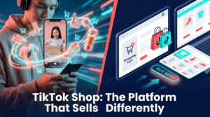 TikTok Shop: The Platform That Sells Differently — split screen of discovery-driven buying and digital storefront