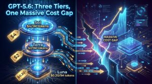 GPT-5.6 three-tier architecture infographic showing Sol, Terra, and Luna pricing tiers
