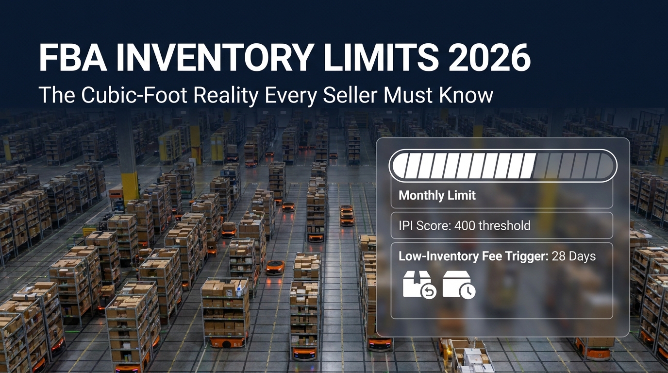 Amazon FBA fulfillment center with inventory limit data overlays for 2026