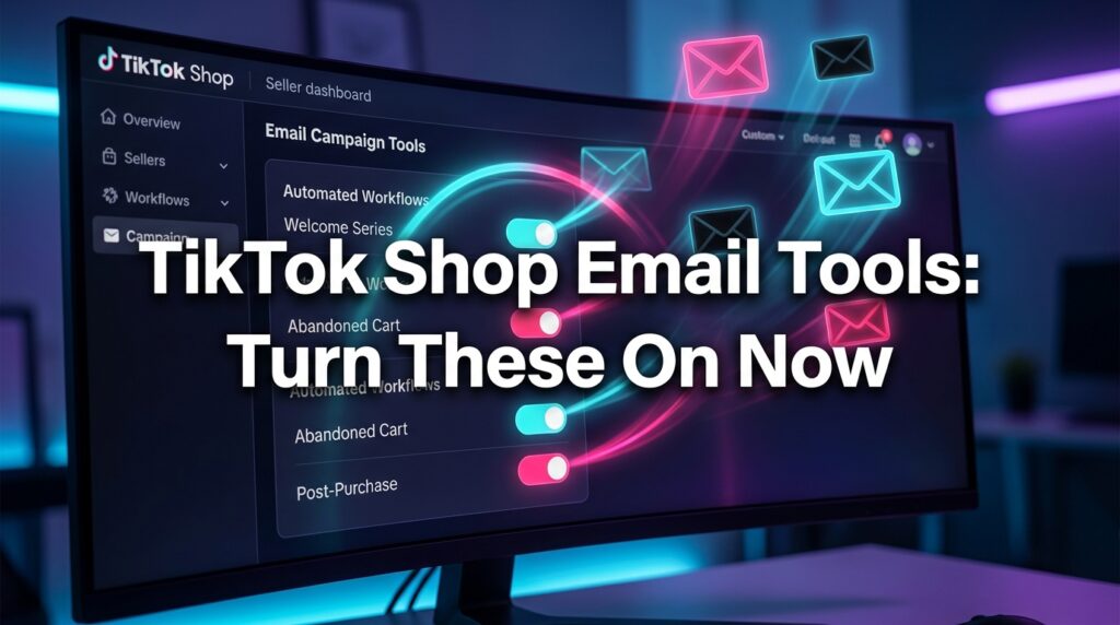 TikTok Shop email marketing tools dashboard with toggle switches turning on