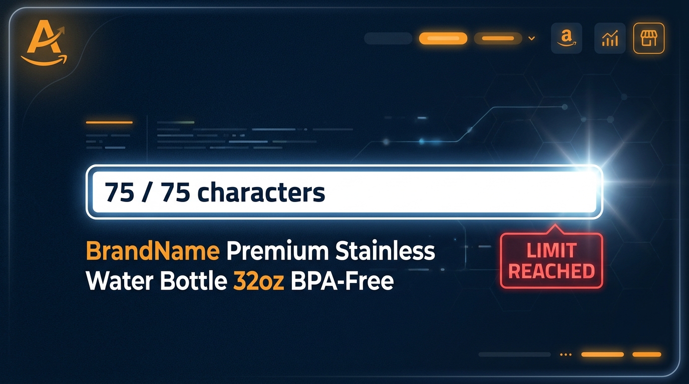 Amazon 75-character product title limit enforced — progress bar showing title at maximum capacity