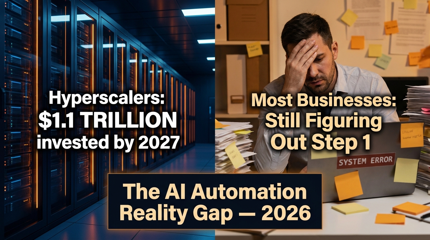 The AI Automation Reality Gap 2026 — hyperscaler trillion-dollar investment vs. businesses still figuring out step one