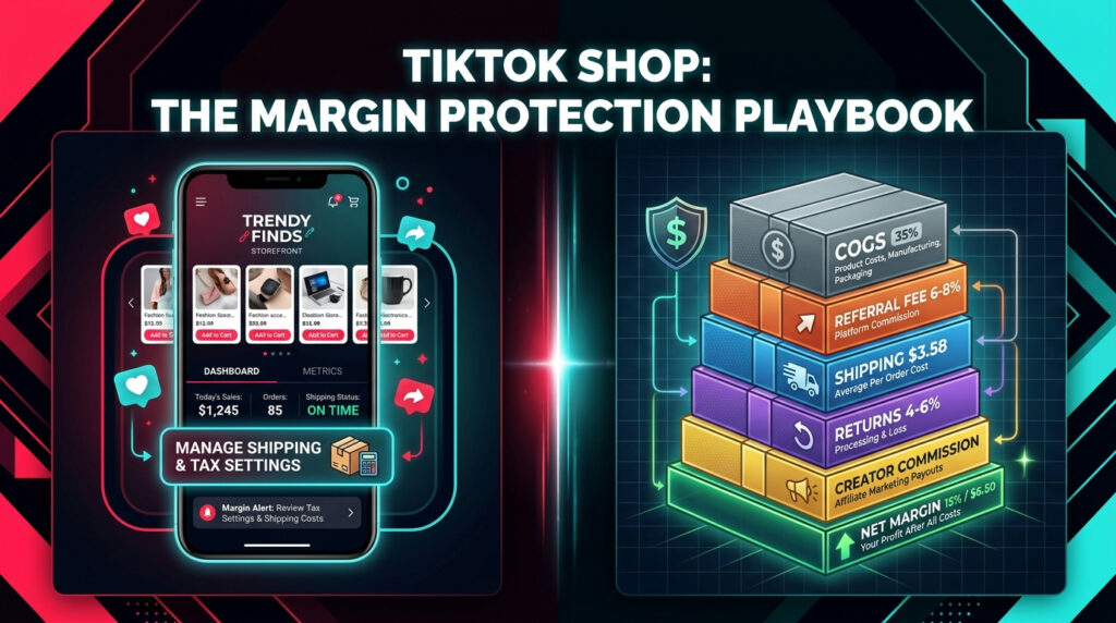 TikTok Shop margin protection playbook — fee stack breakdown and shipping tax infographic