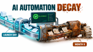 An office automation pipeline that is shiny on launch day and rusted by month nine, while the dashboard still shows all systems OK